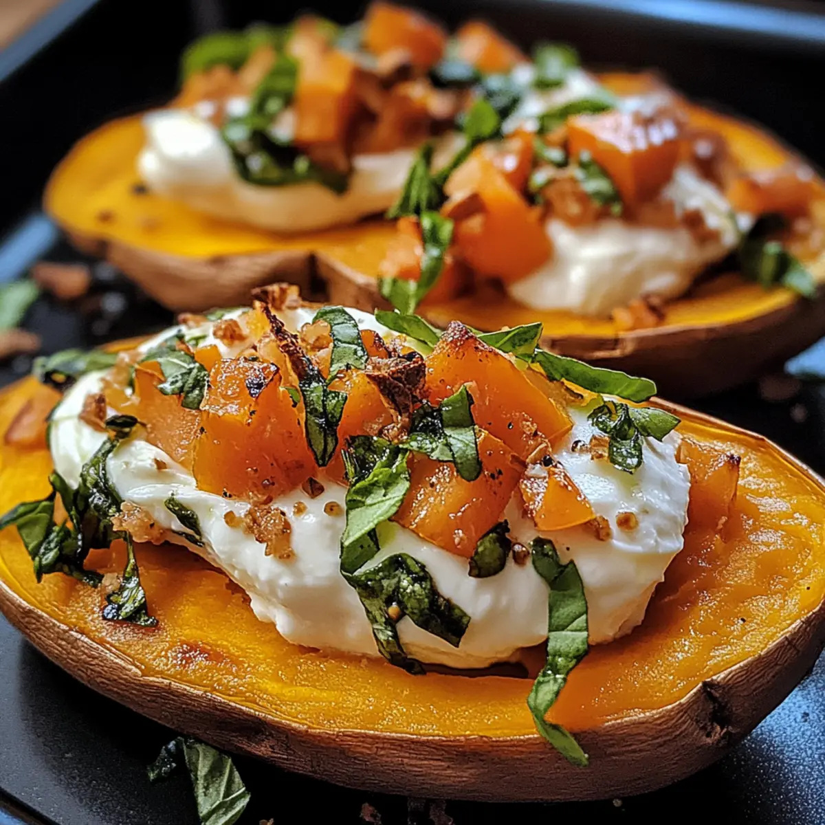 Gefüllte Süßkartoffeln mit Burrata